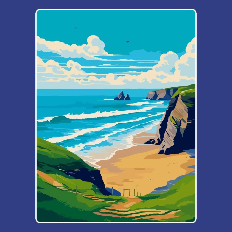 Bedruthan Steps Cornouailles Angleterre Royaume-Uni Affiche de voyage