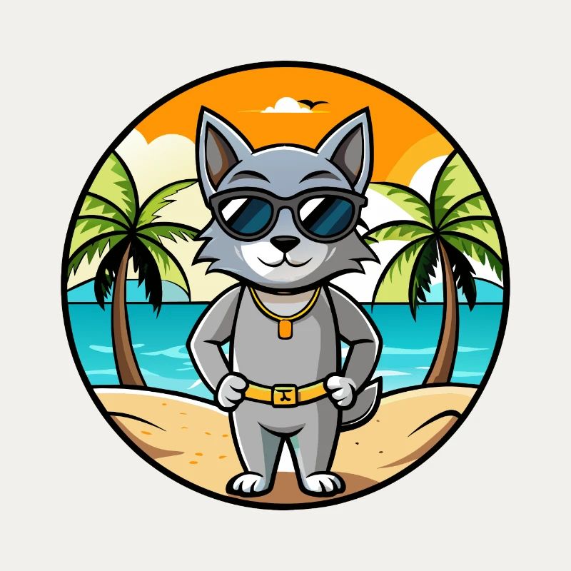 Korat Cat Breed Cartoon Sunglasses Beach
