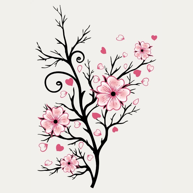 Cherry Tree Cherry Blossoms with Hearts Sakura Spring