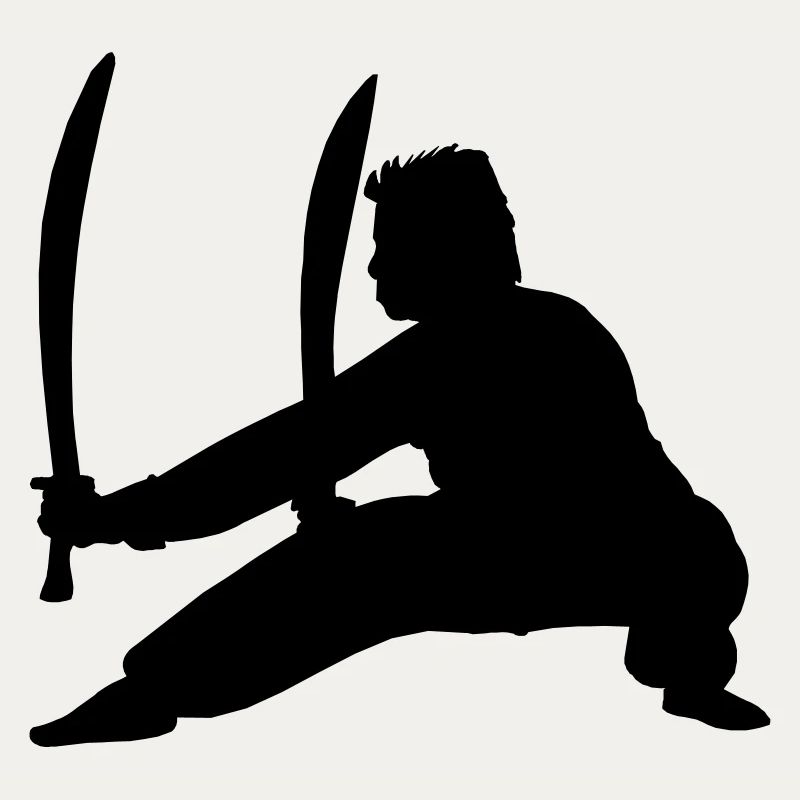 Pratiquant de Kung Fu avec deux épées