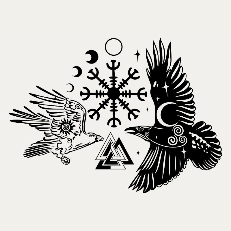 Hugin and Munin with Vegvisir Valknut