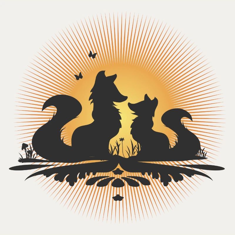 Romantic fox silhouette in the moonlight