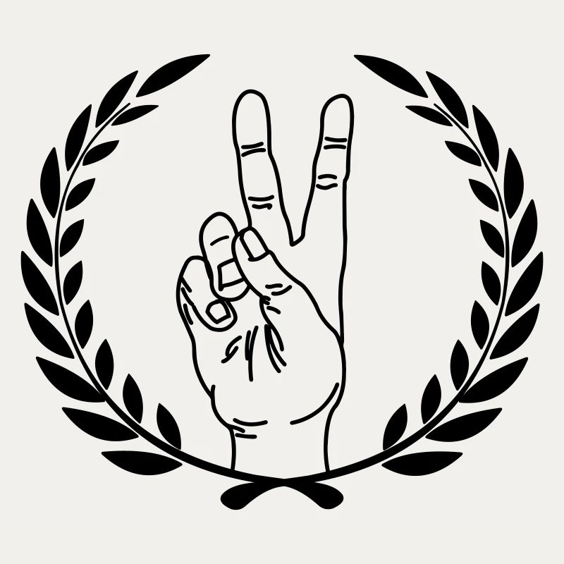Peace-Zeichen im Lorbeerkranz Handgeste Frieden PEACE