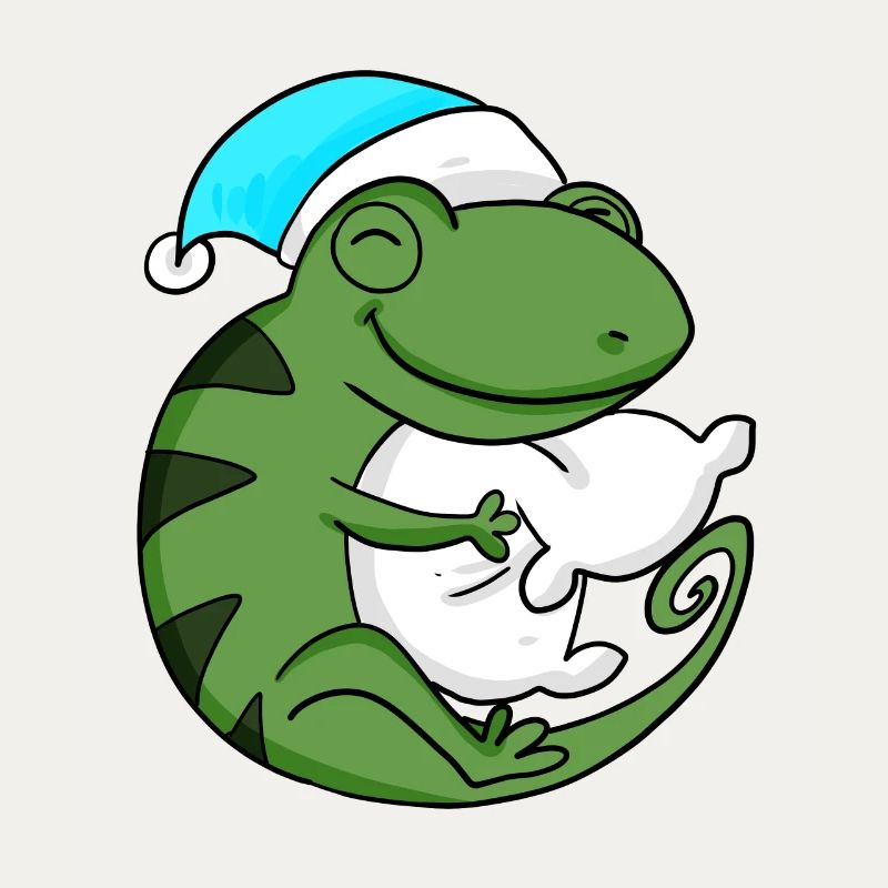 Caméléon avec oreiller et bonnet de couchage