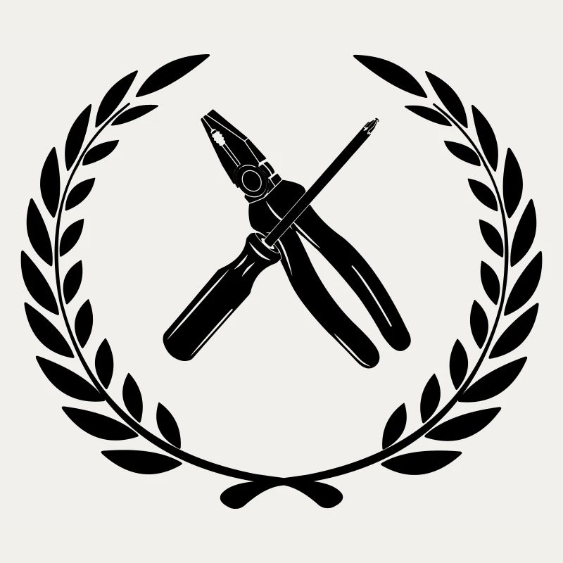 Tools for electrician in laurel wreath.