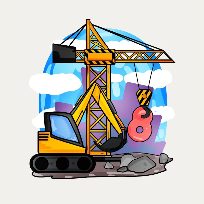 8th birthday 8 years crane construction site excavator boy