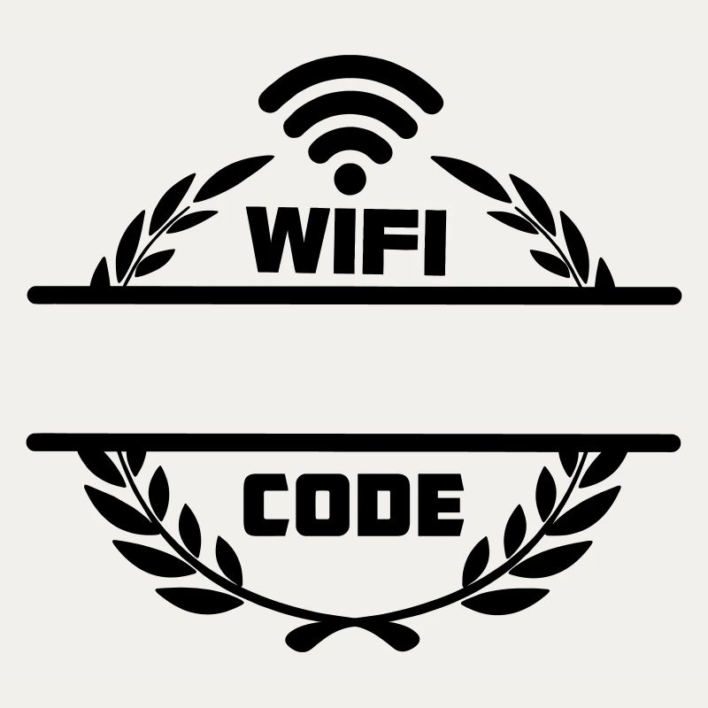 WLAN-Code im Lorbeerkranz mit leerer Textleiste