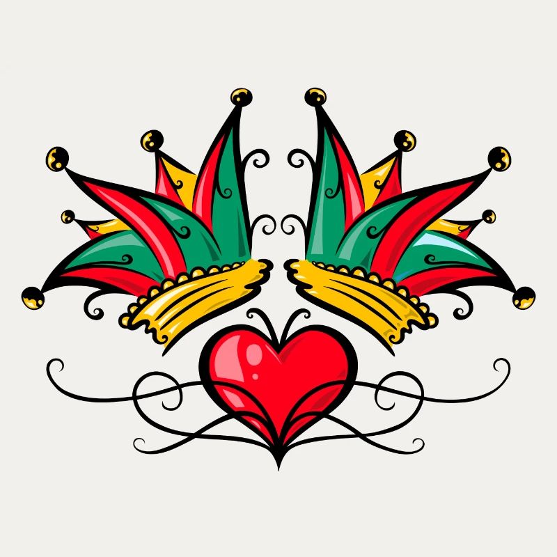 Fool's Cap Carnival Heart Tattoo