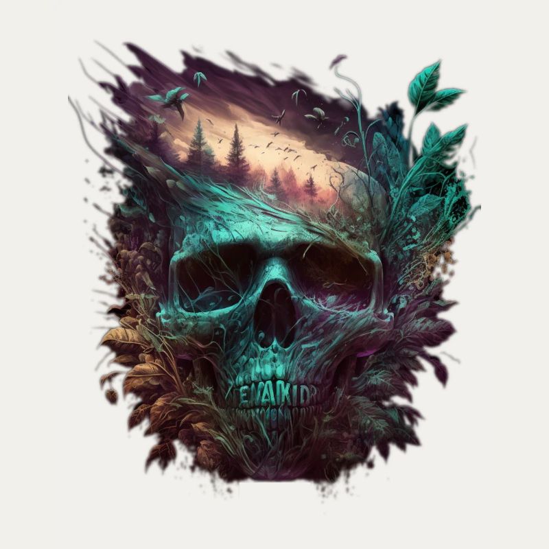 Neon Skull Forest Art