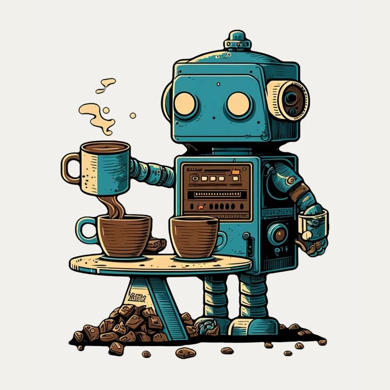 Tin robot makes coffee