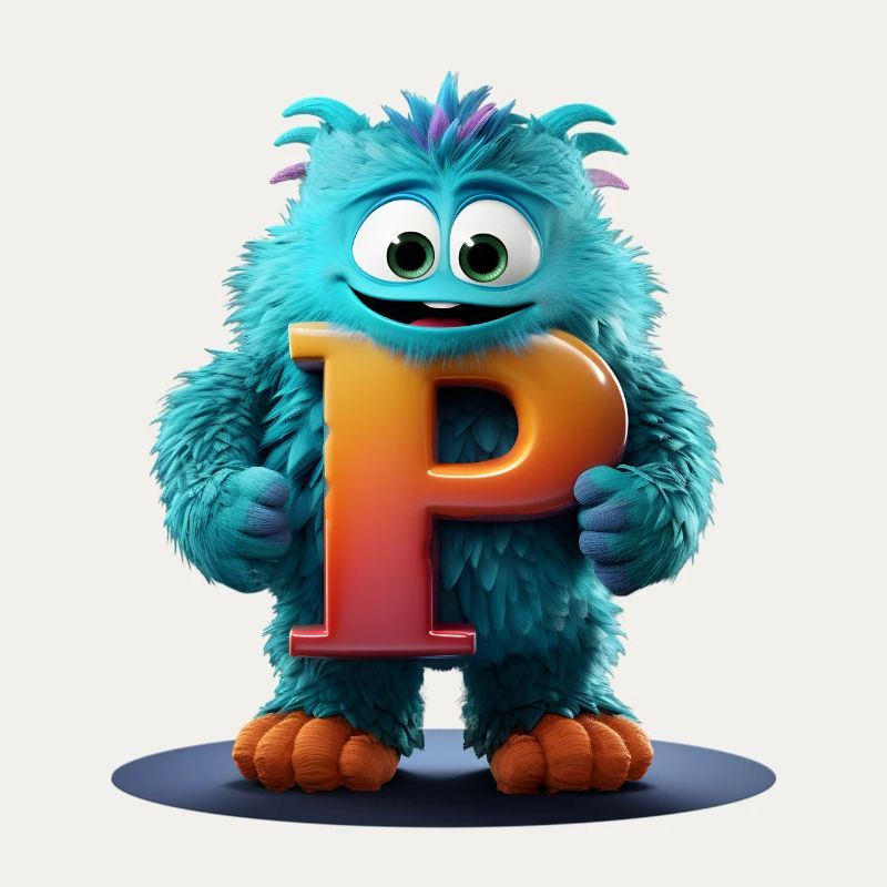 Blaues Monster mit riesigem P