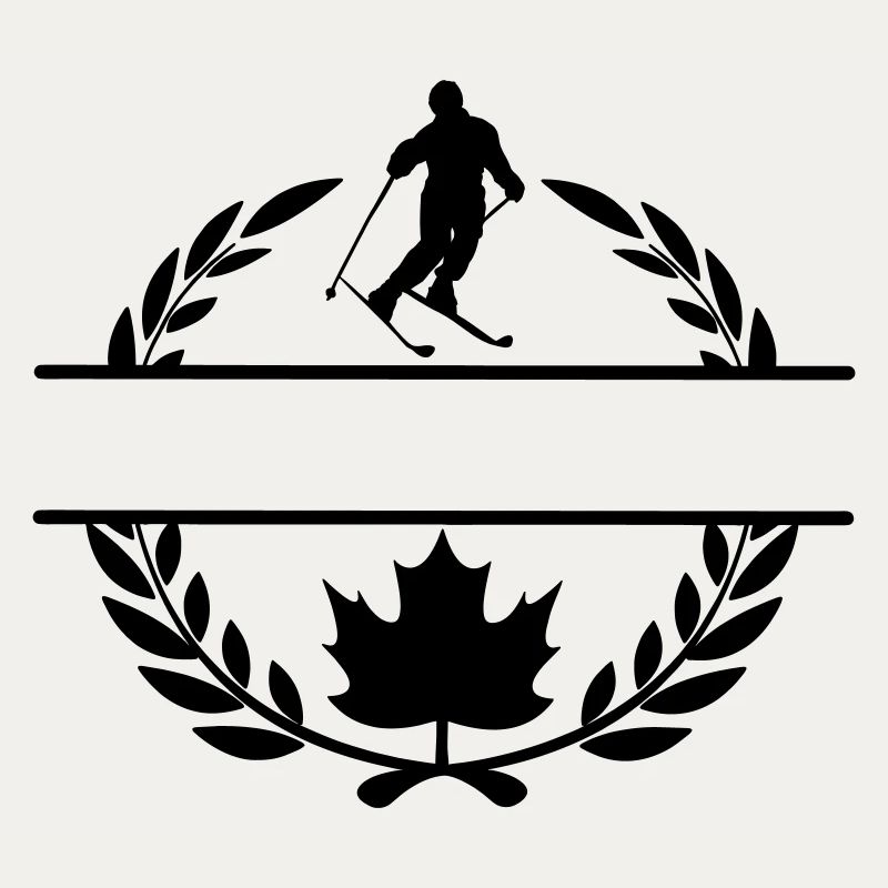 Feuille d’érable du Canada avec skieur, couronne de laurier de ski