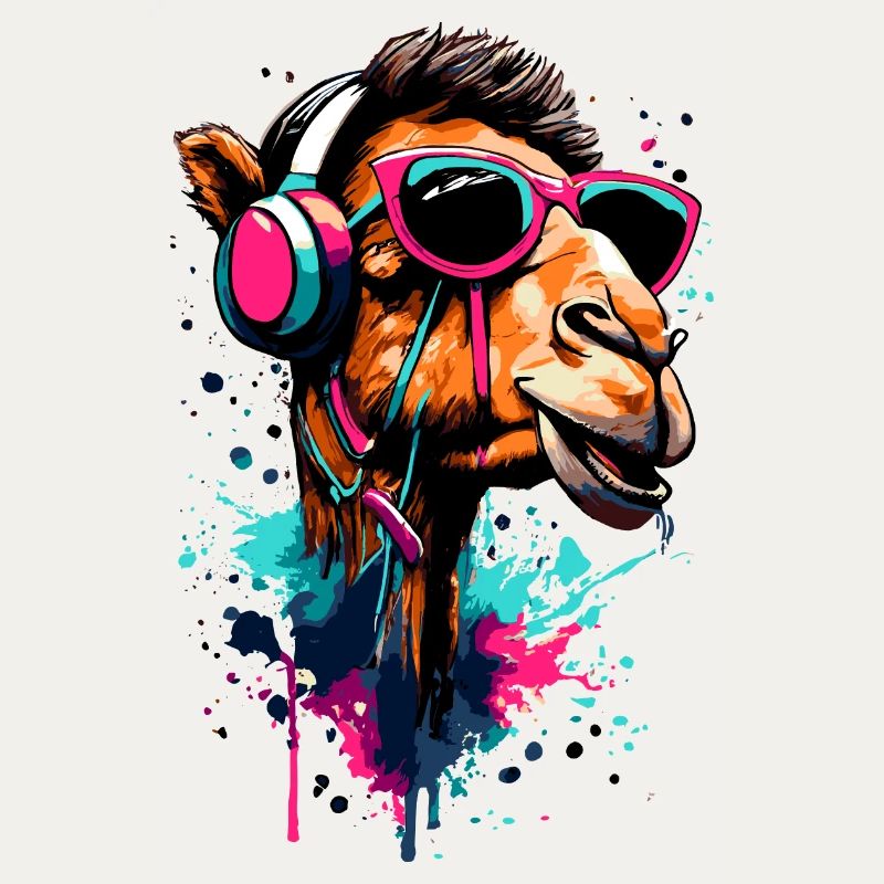 Kamel Dromedar Farbenfroh mit Kopfhörer - DJ Kamel