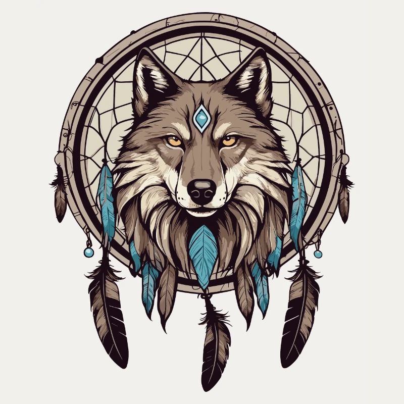 Dream catcher with wolf
