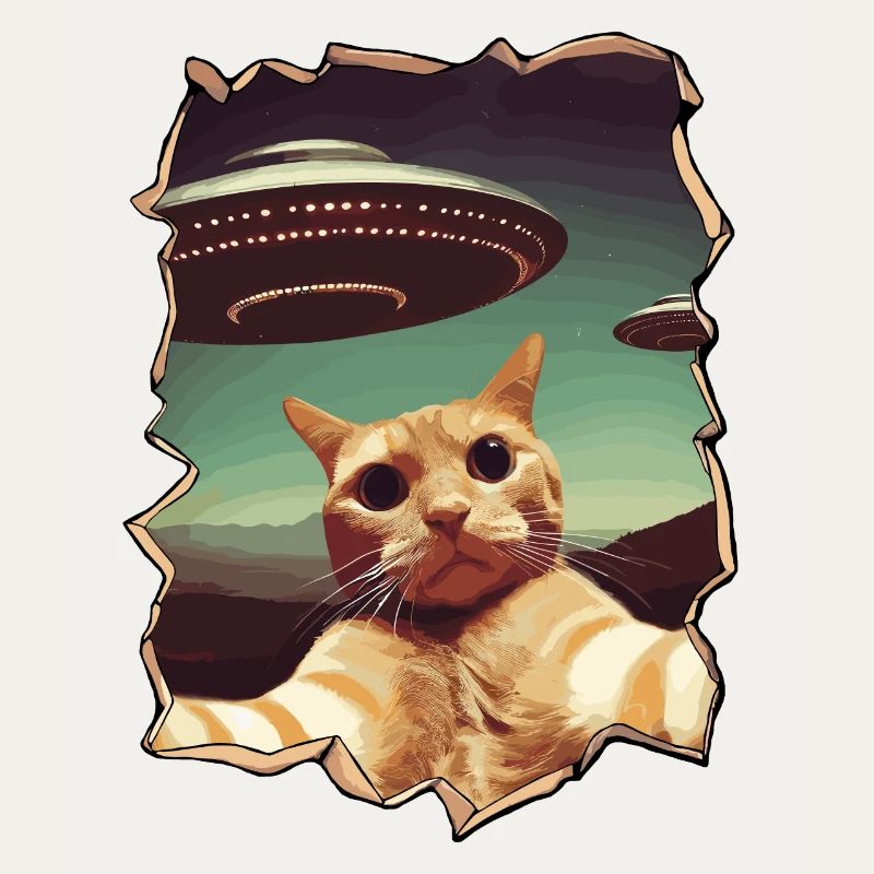 Funny Cut Out Cat Selfie UFO 3D Effect