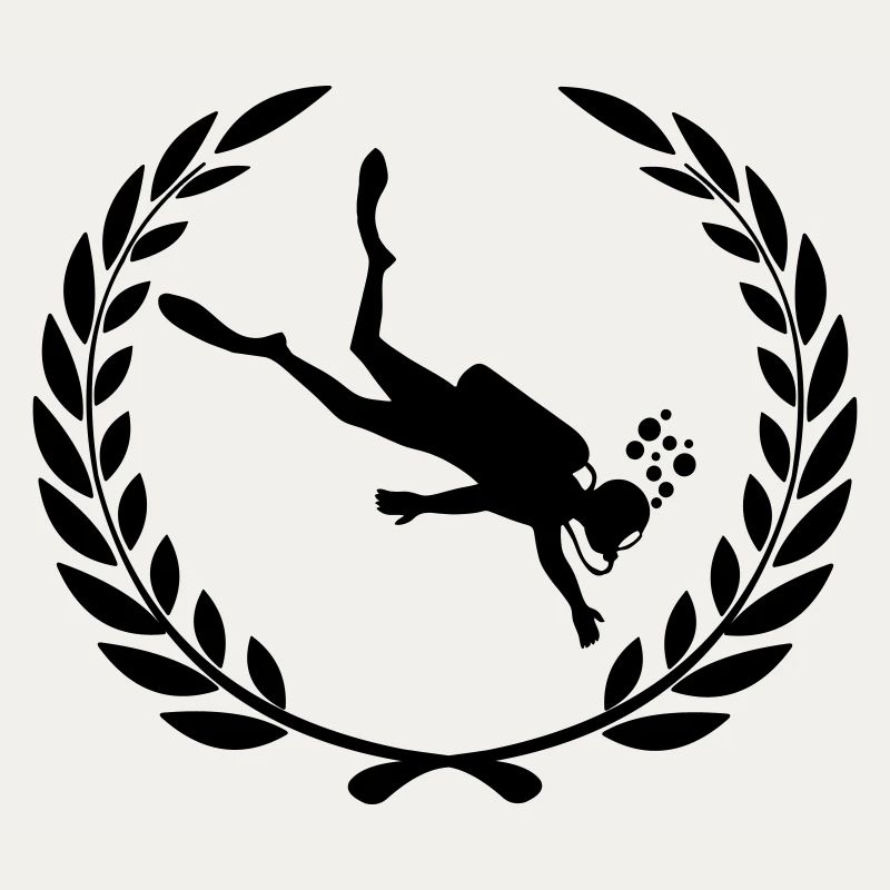 Diver underwater in laurel wreath