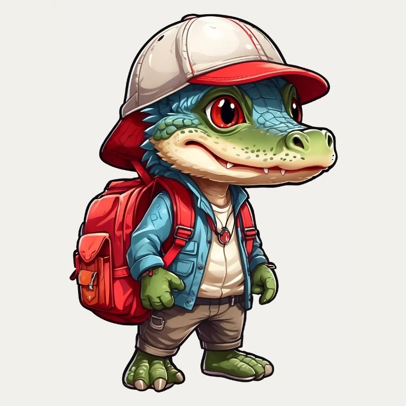 Crocodile mignon en look extérieur avec sac à dos