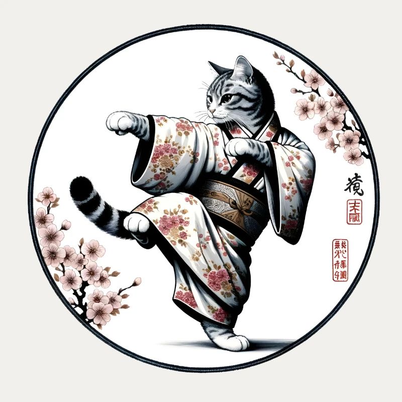 Chat avec kimono en position de combat de kung-fu