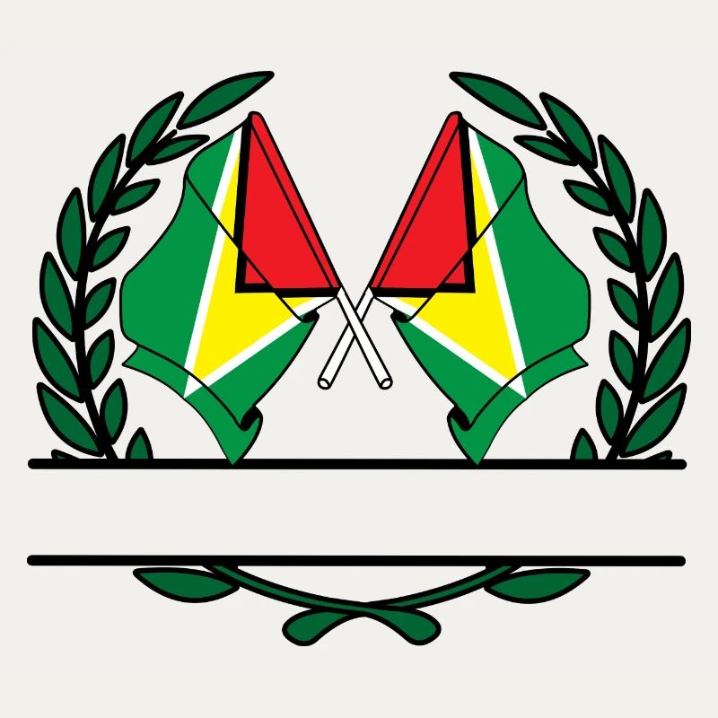 Drapeaux, bannière, couronne de laurier, Guyane