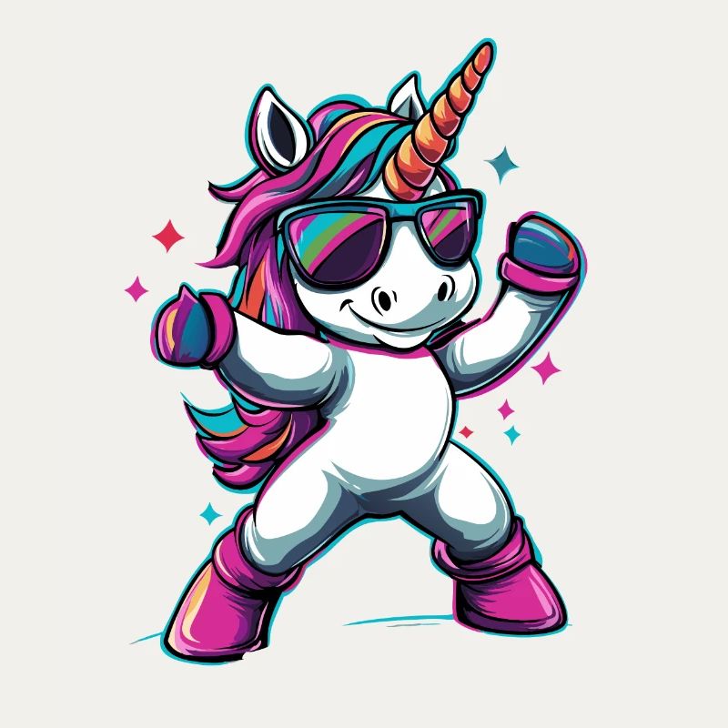 Cooles dabbendes Einhorn mit Sonnenbrille