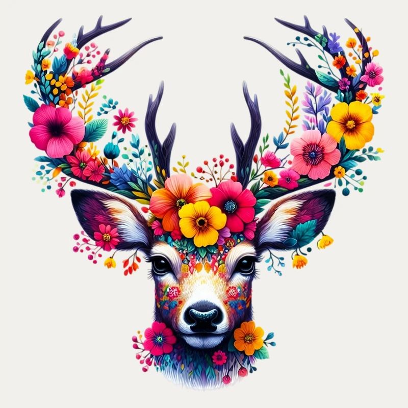 Cerf décoré de fleurs