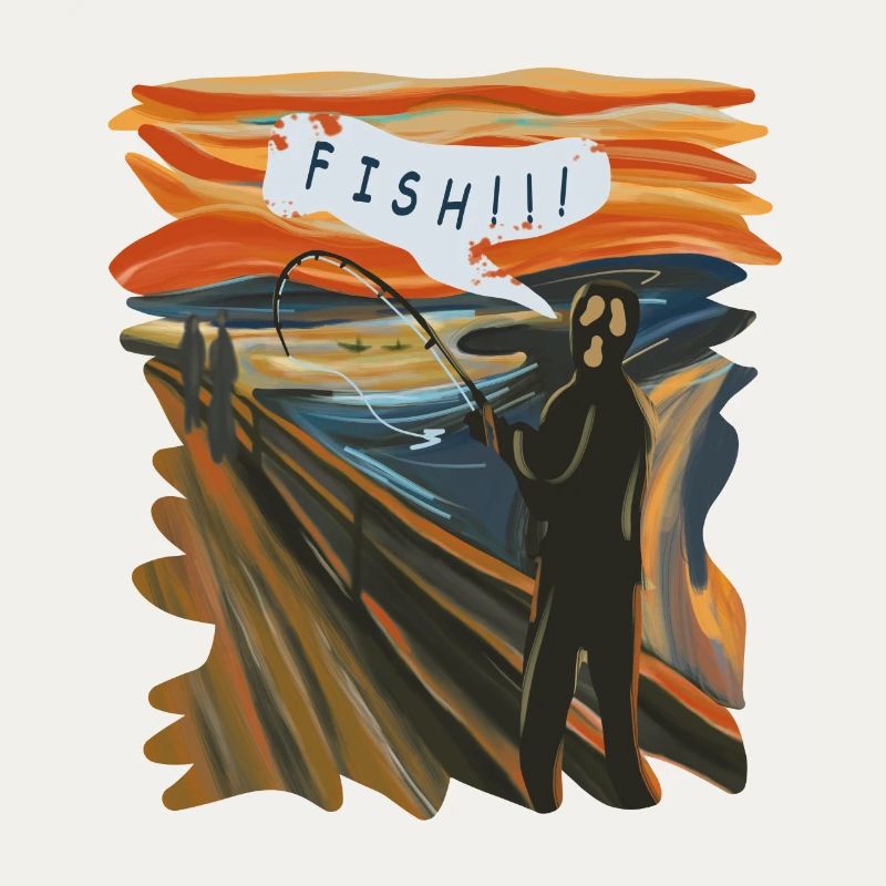 Graphique en éventail d’un pêcheur au coucher du soleil