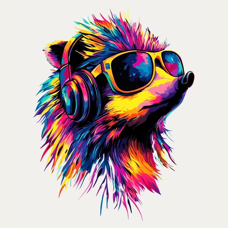 Igel Popart Kopfhörer Sonnenbrille Bunt Süßer Igel