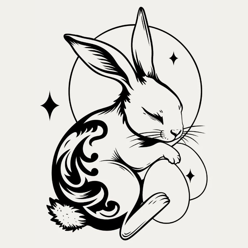 Sleeping Easter Bunny with Tribal and Eggs
