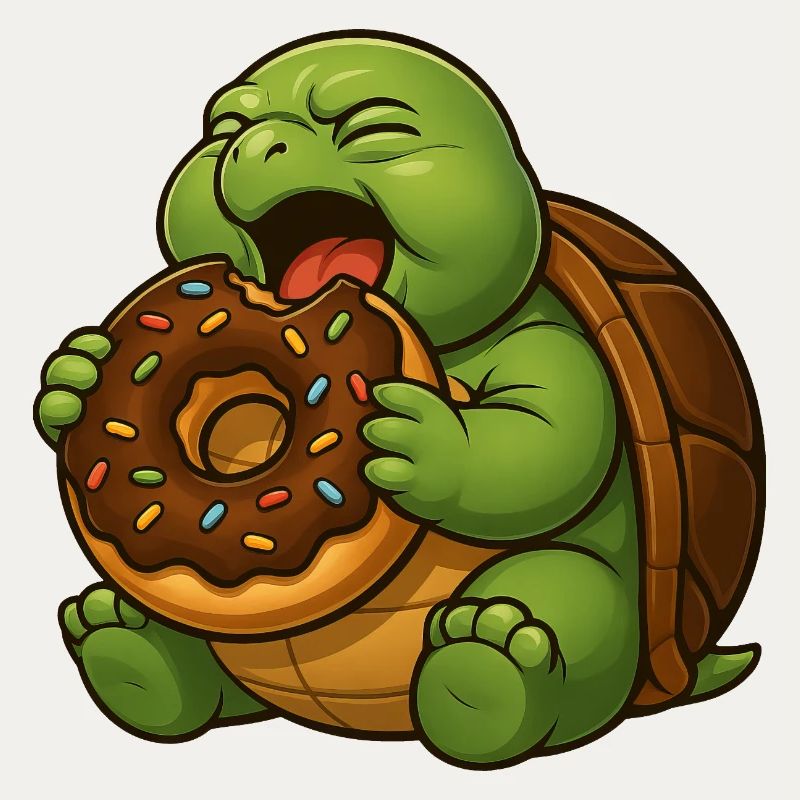 Cute Turtle with Donut Snacking Dessert