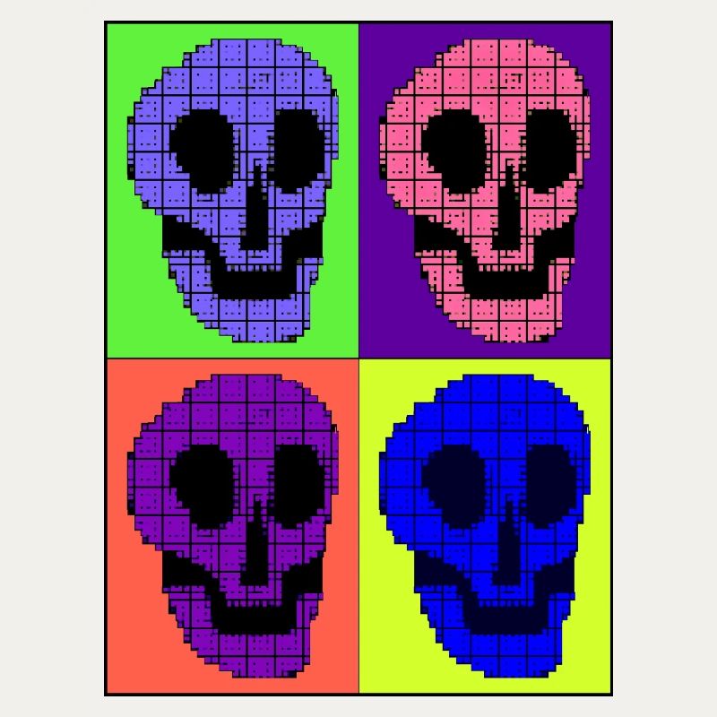 Four brightly colored skulls