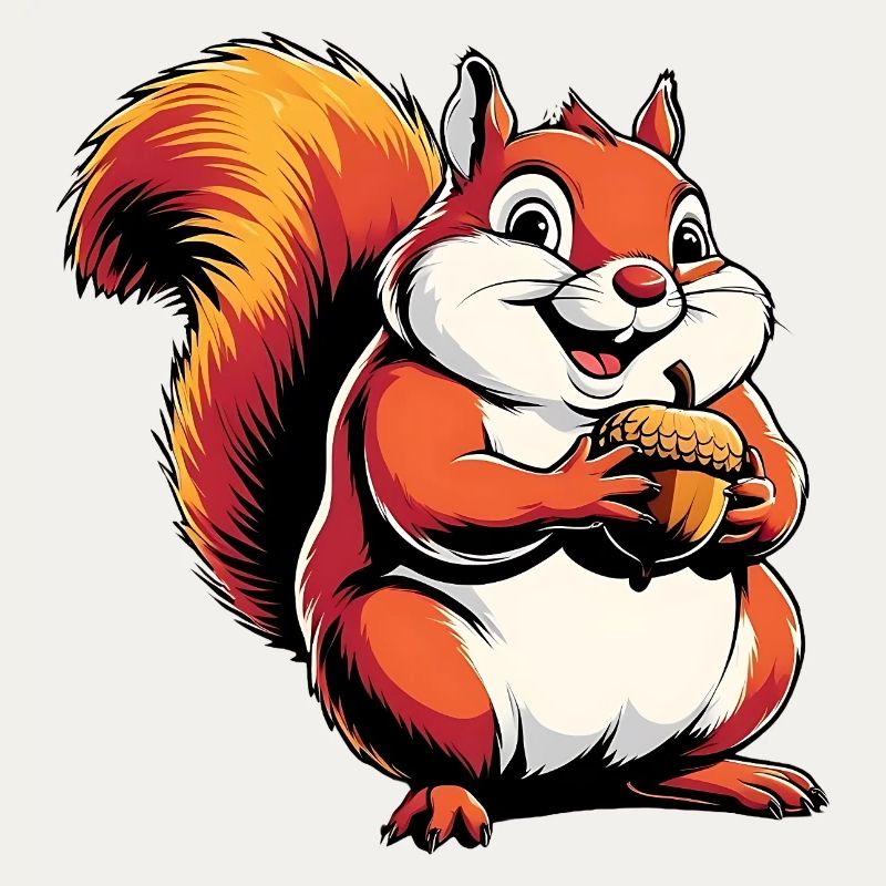 Witziger Eichhörnchen CartoonMit Eichel