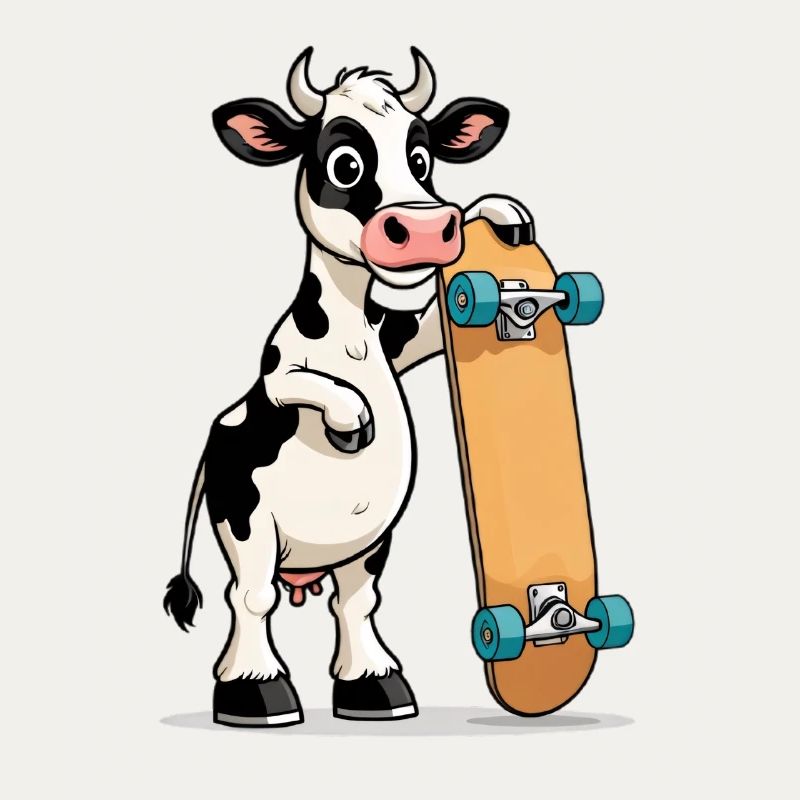 Kuh mit Skateboard
