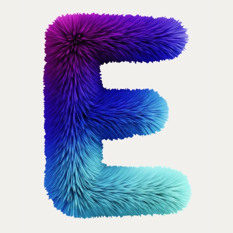 Buchstabe E Fell-Effekt | Farbverlauf Purpur Blau 
