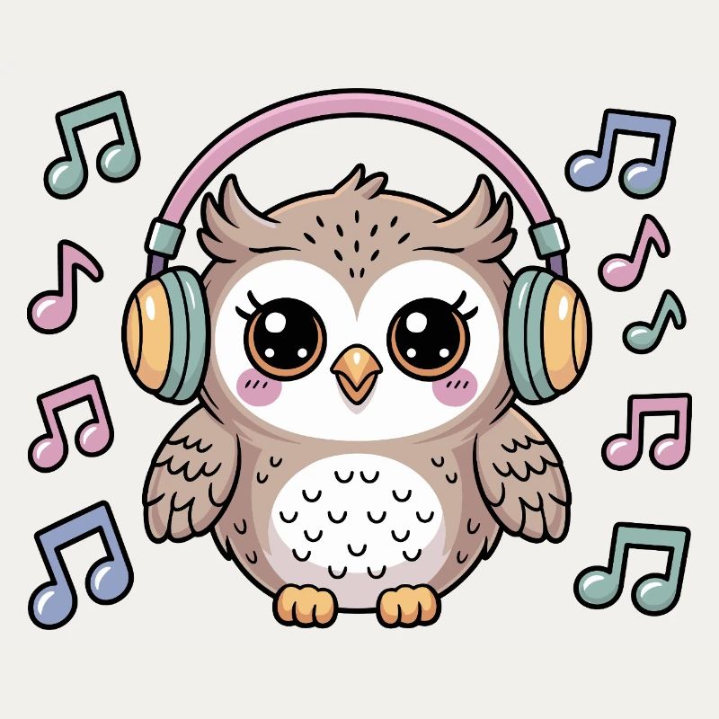 Süße Eule Mit Kopfhörern Und Musiknoten