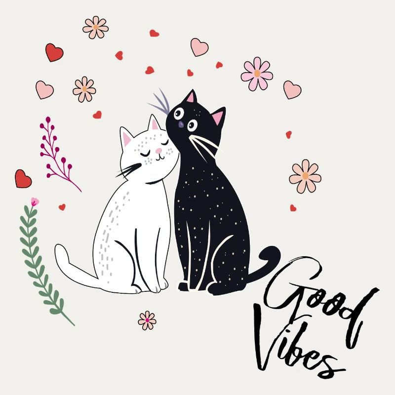 Chats joueurs avec des cœurs et des fleurs