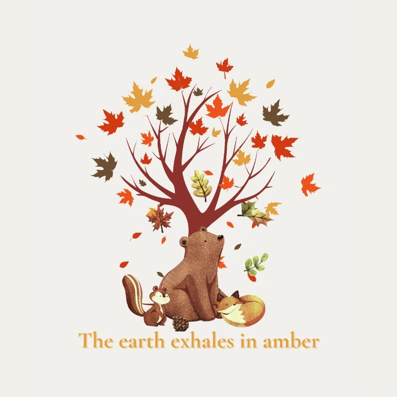 Forest animals with autumn tree and saying