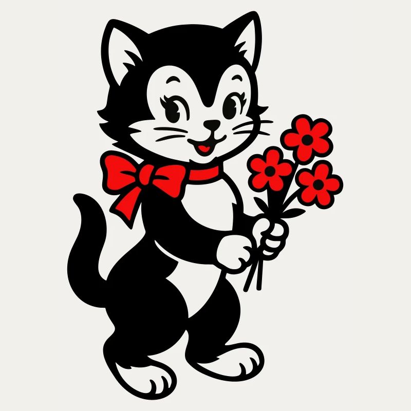 Schwarze Katze mit rotem Band