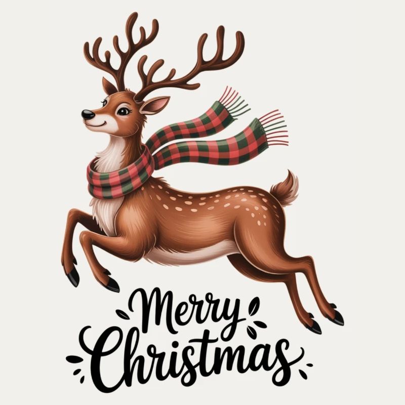Winter deer with checkered scarf