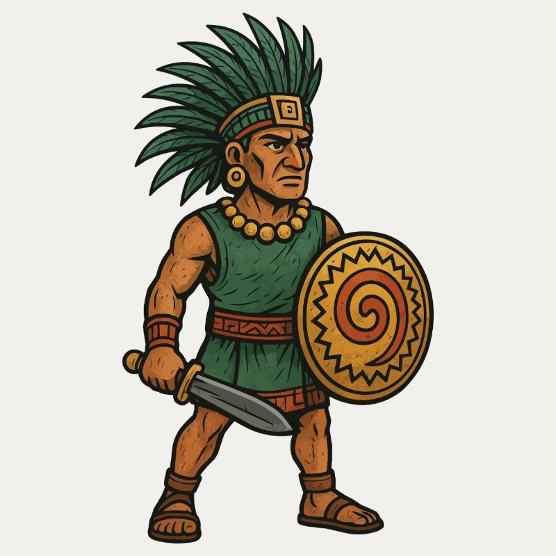 Warrior with Green Feather Crown and Shield