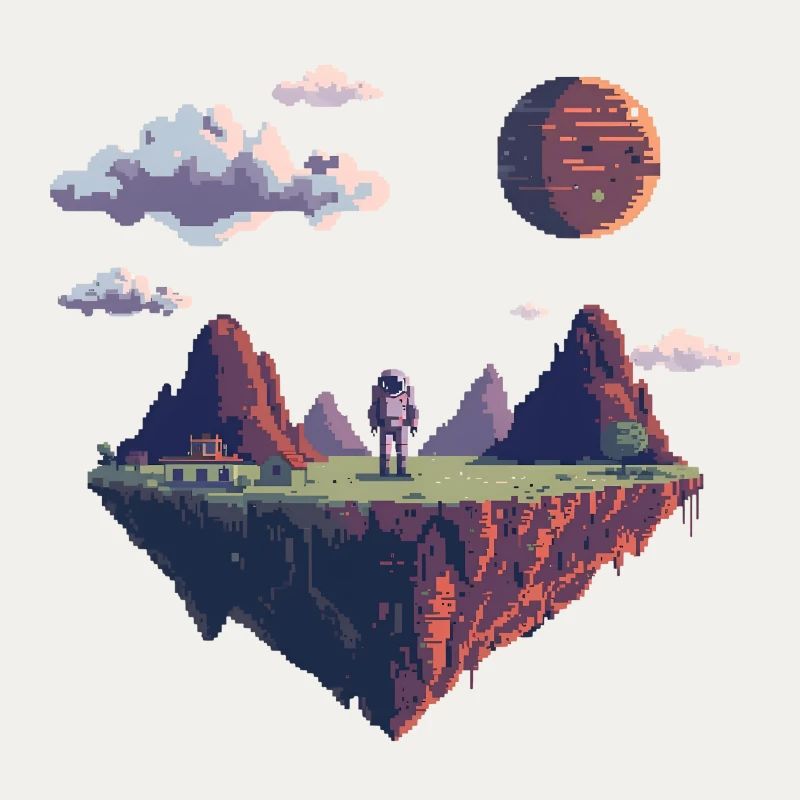 8-Bit Pixel Astronaut on Floating Island