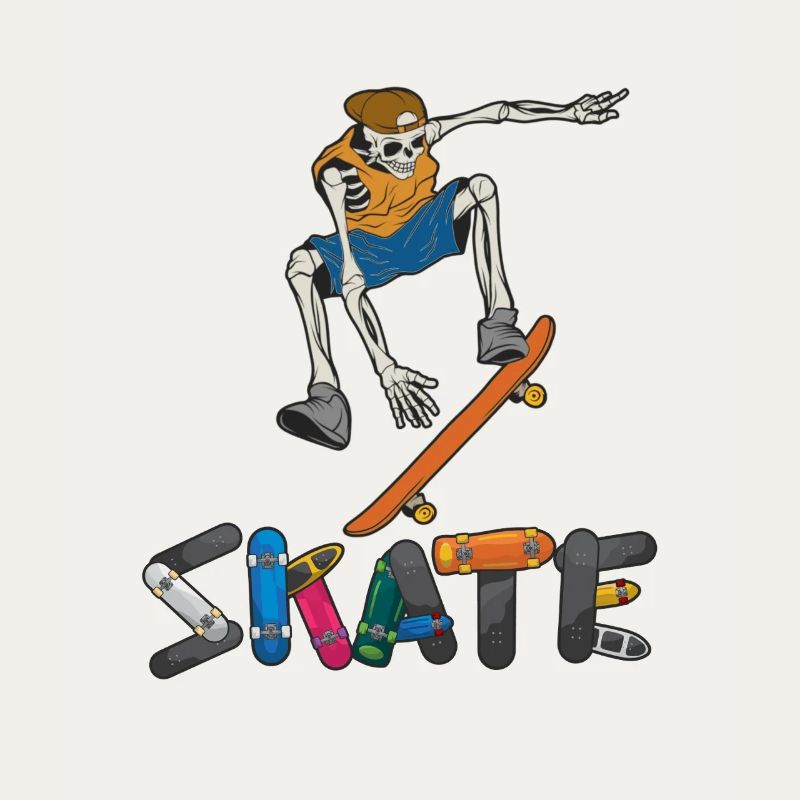 Conception d’exercice de patin de skateboard squelette coloré