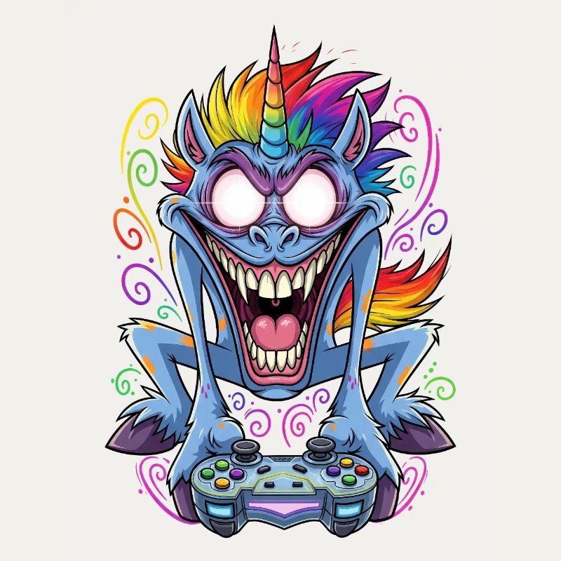 Verrücktes Gaming Einhorn mit Controller Gamer