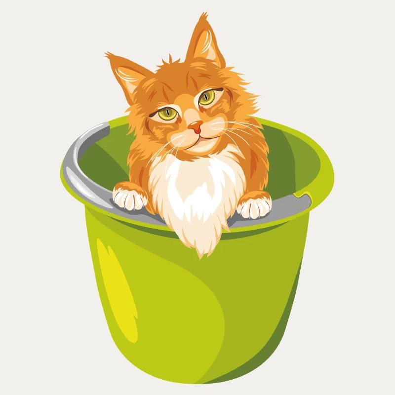 Niedliche rote Katze lugt aus dem Eimer