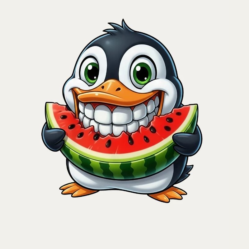 Pingouin joyeux avec pastèque fruit d’été