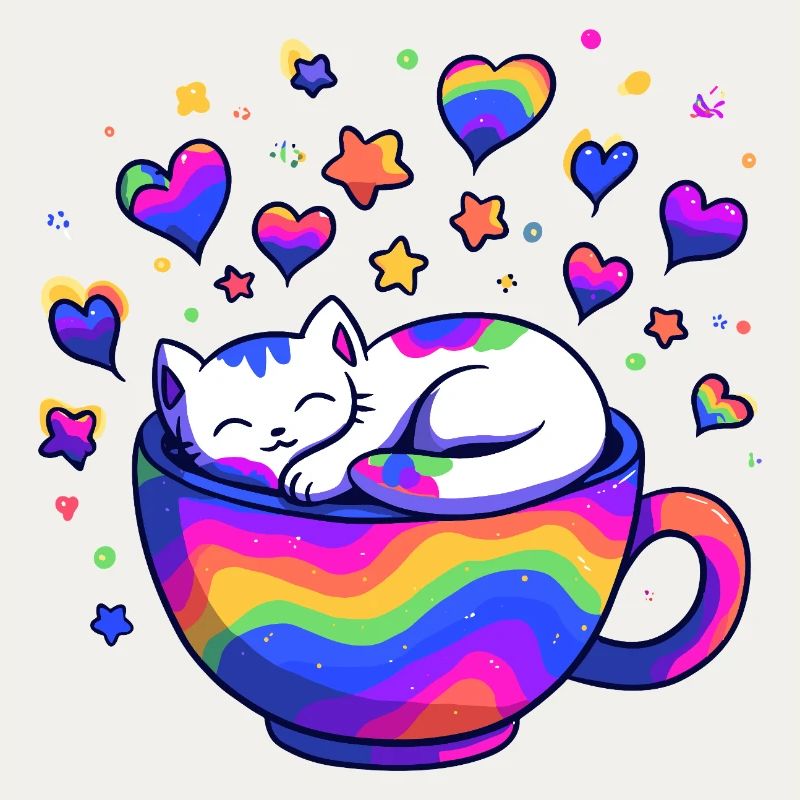 Regenbogenkatze im Becher