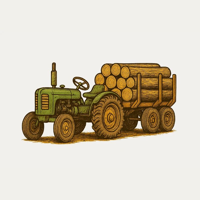 Green tractor with timber bed