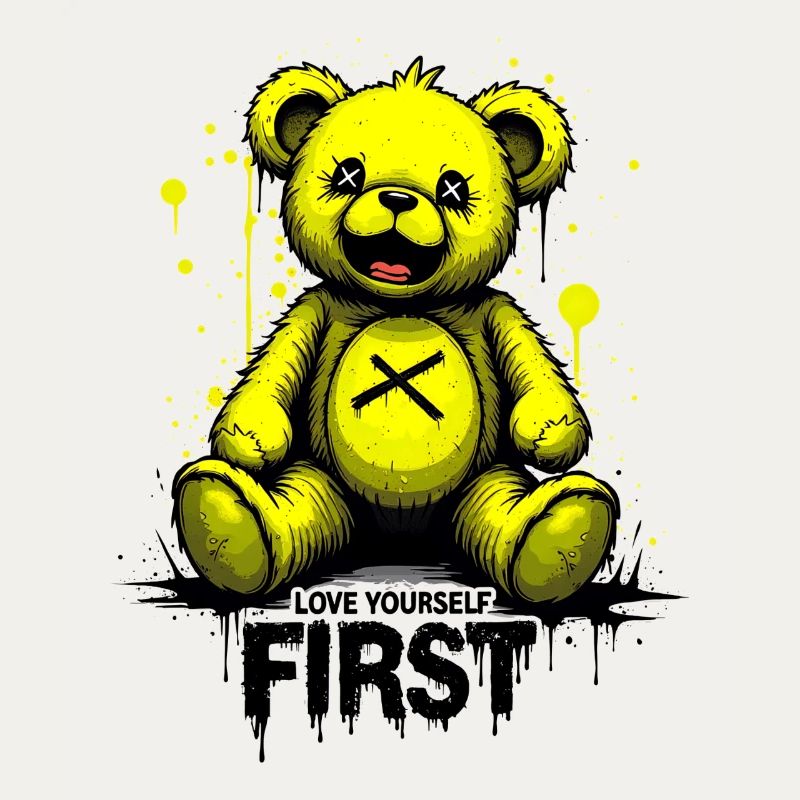 Love Yourself First Teddy Bear Graffiti
