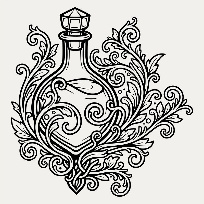 Fiole d'elixir et fleurs