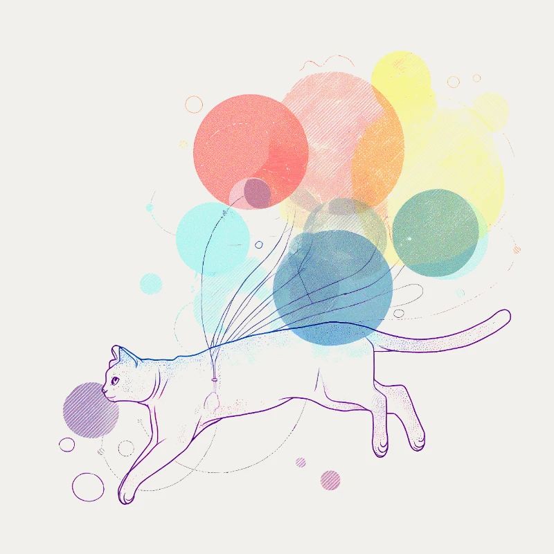Bunte Katze mit schwebenden Ballons Illustration