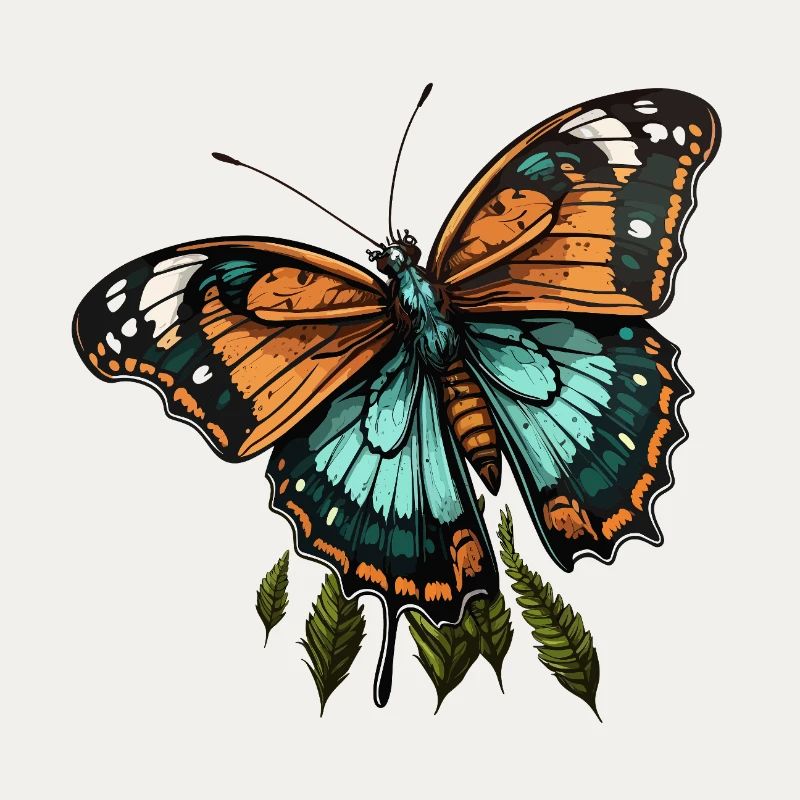 Papillon sarcelle orange